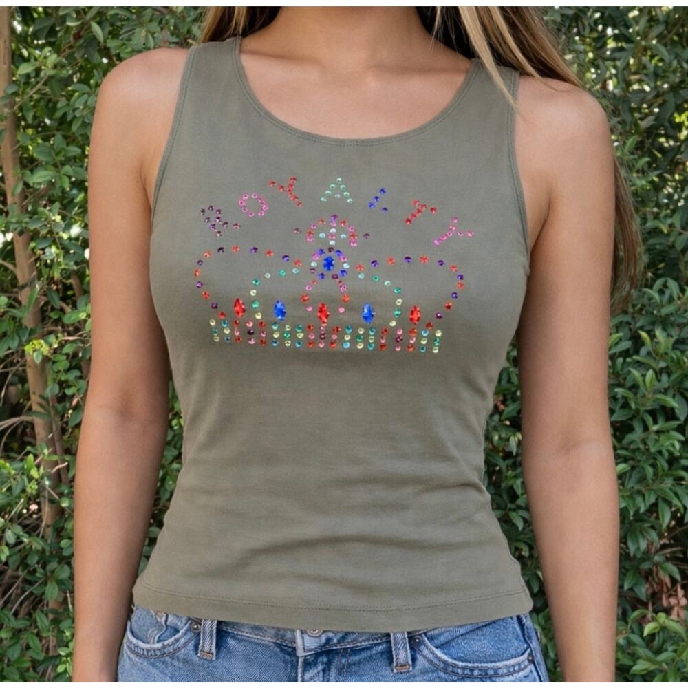 Vintage Y2K Velvet Royalty Tank Top 2000s Fairy Boho Studded Rhinestone 90s USA